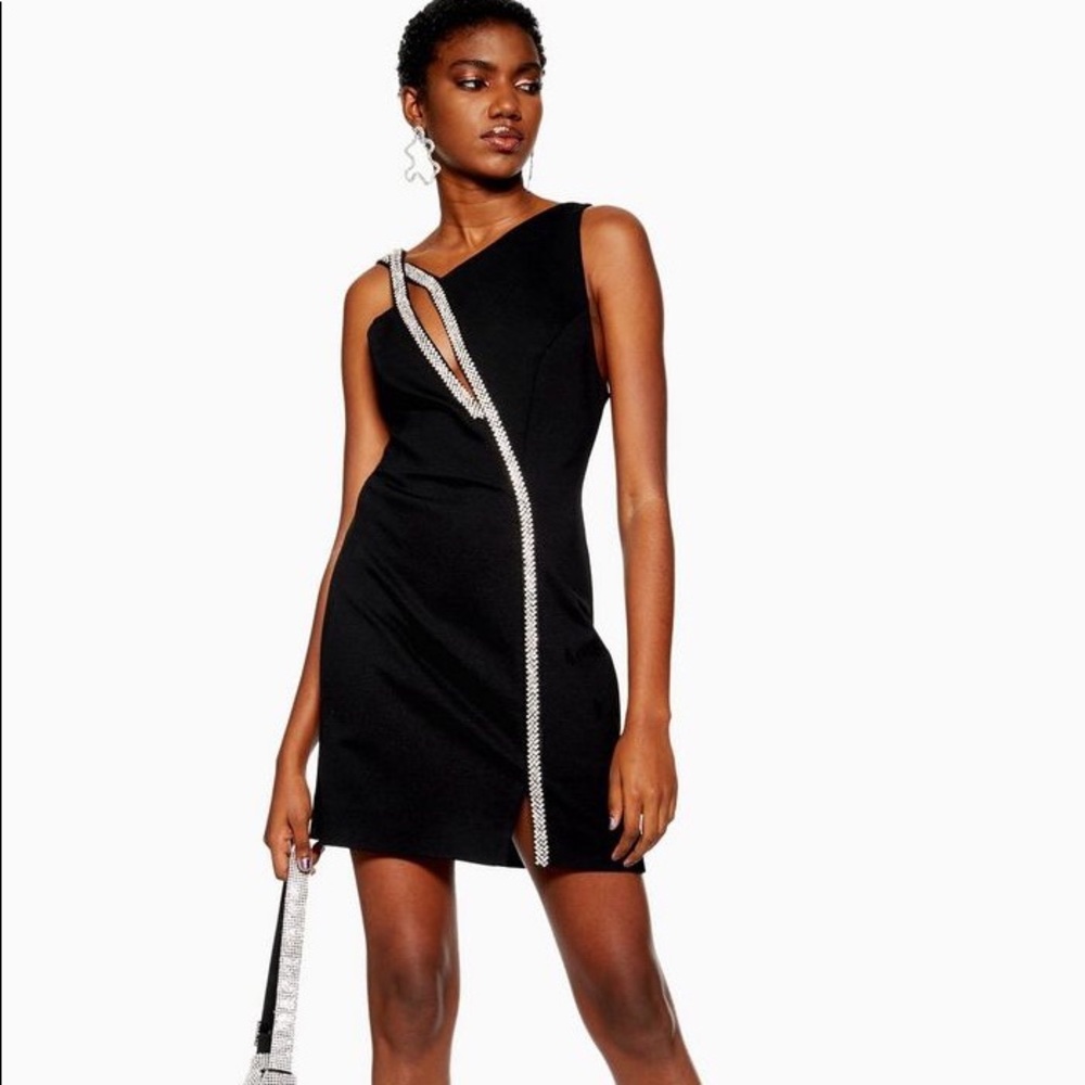 ❗️ OFFERS WELCOME ❗️ NWOT Topshop Black Embellished Trim Bodycon Dress